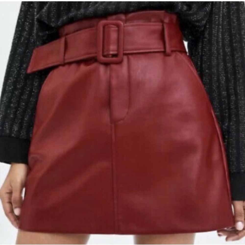 Zara Faux Red Leather Skirt